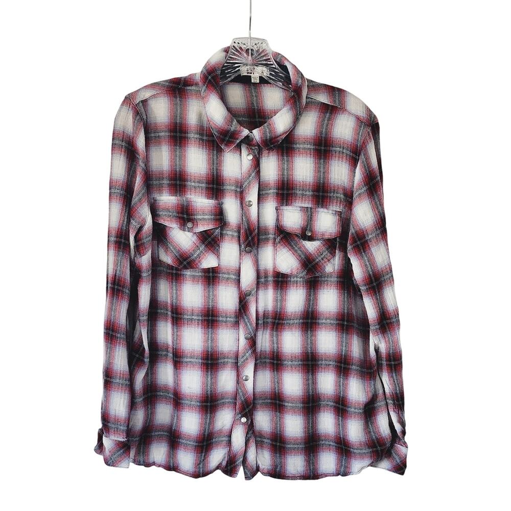 Kut From The Kloth Women's Snap Down Roll Tab Sleeves Flannel Style XLP